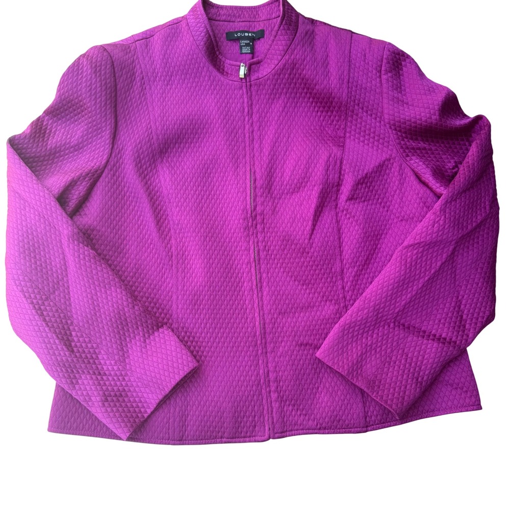 Louben Womens Magenta Pink Diamond Quilted Full Zip Mock Neck Jacket Size 16
